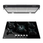 Pack Campana 80cm Negra con Parrilla Cristal 76cm Negra Teka PACK DUETTO CRYSTAL 75
