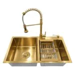 Paquete Fregadero de Empotrar Acero Inoxidable Dorado 84 x 48 x 20 cm con Monomando, Dispensador de Jabón y Escurridor de Platos Meer TS8448-3D - Imagen 2