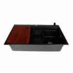 Fregadero de Empotrar Acero Inoxidable Negro Mate 80 x 48 x 22 cm con Escurridor, Tabla y Dispensador de Jabón Axcent Margot