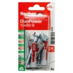 4 Taquetes de Nylon + 4 Tornillos Multimaterial DuoPower de 10mm x 50mm Fischer 534999