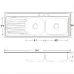 Fregadero Empotrar 144 x 54cm Doble Tina 1 Escurridor Izquierdo EB Técnica C-211N - Imagen 4