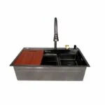 Fregadero de Empotrar Acero Inoxidable Negro Mate 75 x 46 x 23 cm con Monomando con función Cascada, Dispensador de Jabón, Charola Tabla y Escurridor Axcent Charlotte