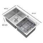 Paquete Fregadero de Empotrar Acero Inoxidable Satinado 84 x 48 x 22 cm con Monomando, Dispensador de Jabón y Escurridor de Platos Meer TS8448-1S - Imagen 4