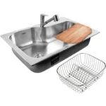 Paquete Tekaway DM 33.22 1C 978 Incluye Tarja 84x56x20cm, Monomando Extraíble MTP978, Tabla de Picar, Contra canasta y Escurridor de Platos Teka 115020015