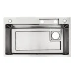 Paquete Fregadero de Empotrar Acero Inoxidable Cromo 80 x 45 x 23 cm con Monomando con función Cascada, Dispensador de Jabón, Limpia Vasos, Depósito, Tabla y Escurridor Meer TS7545-3S - Imagen 3