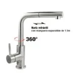 Monomando para Fregadero Nariz Retráctil Satinado Solvex SP-10029 - Imagen 2