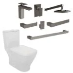 Paquete Titanium Capri Plus Monomandos + Regadera + Accesorios y WC One Piece Helvex TITANIUM-CAPRI P
