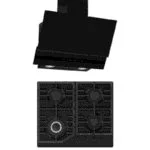 Paquete Campana de Pared Doble Cristal Templado Negro Mate 60cm + Parrilla Cristal Templado Negro Mate de 4 Quemadores Empotrable 59cm NUUR