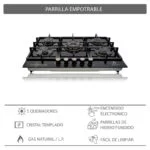 Parrilla Cristal Templado de 5 Quemadores Empotrable 76cm Supra 5Q-PG-76 - Imagen 6