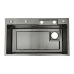 Paquete Fregadero de Empotrar Acero Inoxidable Satinado 80 x 45 x 23 cm con Monomando con función Cascada, Dispensador de Jabón, Limpia Vasos, Depósito, Tabla y Escurridor Meer TS7545-1S - Imagen 5
