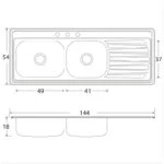 Fregadero Empotrar 144 x 54cm Doble Tina 1 Escurridor Derecho EB Técnica C-212N - Imagen 4
