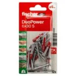 12 Taquetes de Nylon + 12 Tornillos Multimaterial DuoPower de 6mm x 30mm Fischer 534997