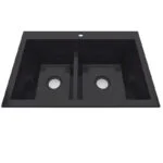 Fregadero de Marmol Sintetico Sobreponer/Submontar 84 x 56 x 25.6cm Doble Tina Negro Brillante Koa Firplak