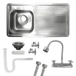 Paquete Fregadero de Empotrar Derecho 100 x 50 cm + Mezcladora Cisne con Válvulas Incluye Contracanasta, Desagüe y Mangueras Ekon 62306