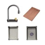Paquete Fregadero de Empotrar Acero Inoxidable Satinado 80 x 45 x 23 cm con Monomando con función Cascada, Dispensador de Jabón, Limpia Vasos, Depósito, Tabla y Escurridor Meer TS7545-1S - Imagen 4