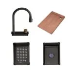 Paquete Fregadero de Empotrar Acero Inoxidable Negro Mate 80 x 45 x 23 cm con Monomando con función Cascada, Dispensador de Jabón, Limpia Vasos, Depósito, Tabla y Escurridor Meer TS7545-2N - Imagen 4