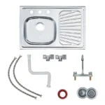 Paquete Fregadero de Empotrar Derecho 80 x 50 cm + Mezcladora con Válvulas Incluye Contracanasta, Desagüe y Mangueras Tramontina 32300576