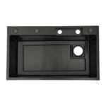 Paquete Fregadero de Empotrar Acero Inoxidable Negro Mate 80 x 45 x 23 cm con Monomando con función Cascada, Dispensador de Jabón, Limpia Vasos, Depósito, Tabla y Escurridor Meer TS7545-2N - Imagen 5
