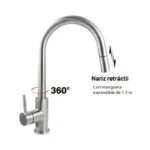 Monomando para Fregadero Nariz Retráctil Satinado Solvex SP-10027 - Imagen 2