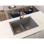 Fregadero de Marmol Sintetico Sobreponer/Submontar 84 x 56 x 25.6cm Doble Tina Sombra (Gris) Koa Firplak - Imagen 2