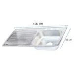 Fregadero de Empotrar Escurridor Izquierdo 100 x 50 x 15cm Acero Inoxidable Satinado Meer TSEI10050 - Imagen 4
