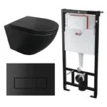 Kit Tanque Oculto A101, Taza Suspendida WC15NEGRO y Pulsador M578 Tecnobath-Alcaplast PWCS19-SADRO