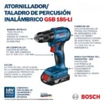 Kit Rotomartillo Inalámbrico GSB 185-LI de 1/2" 18V + Esmeril Angular Inalámbrico Brushless GWS 180-LI de 5" 18V + Kit 2 Baterías 18V y Cargador Bosch 06019H90G4 - Imagen 5