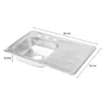 Fregadero de Empotrar Escurridor Derecho 80 x 50 x 15cm Acero Inoxidable Satinado Meer TSED8050 - Imagen 5
