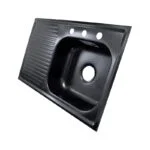 Fregadero Empotrar 80 x 50 cm Negro Mate Tarja y Escurridero Izquierdo Ekon 60052 - Imagen 2