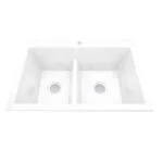 Fregadero de Marmol Sintetico Sobreponer/Submontar 84 x 56 x 25.6cm Doble Tina Blanco Brillante Koa Firplak