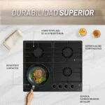 Parrilla Cristal Templado Negro Mate de 4 Quemadores Empotrable 59cm Nuur PARGA4VTM - Imagen 6
