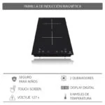Parrilla de Inducción Magnética de 2 Quemadores Verticales Empotrable 30cm 110V Supra DUE-V - Imagen 4