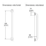 Barra Recta de Seguridad 700 mm Acero Inoxidable Helvex B-700-S - Imagen 3