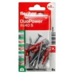 8 Taquetes de Nylon + 8 Tornillos Multimaterial DuoPower de 8mm x 40mm Fischer 534998