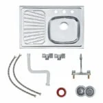 Paquete Fregadero de Empotrar Escurridero Izquierdo 80 x 50 cm + Mezcladora con Válvulas Incluye Contracanasta, Desagüe y Mangueras Tramontina 32200573