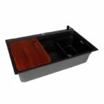 Fregadero de Empotrar Acero Inoxidable Negro Mate 80 x 48 x 22 cm con Escurridor, Tabla y Dispensador de Jabón Axcent Margot - Imagen 2