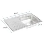 Fregadero de Empotrar Escurridor Izquierdo 80 x 50 x 15cm Acero Inoxidable Satinado Meer TSEI8050 - Imagen 5
