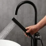 Llave de Piso para Tina con Regadera de Mano Negro Mate Tecnobath TB15.412NEGRO - Imagen 2