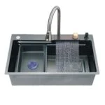Fregadero de Empotrar Acero Inoxidable Negro Mate 75 x 46 x 23 cm con Monomando con función Cascada, Dispensador de Jabón, Charola Tabla y Escurridor Axcent Charlotte - Imagen 2