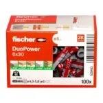 Taquetes de Nylon Multimaterial DuoPower de 6mm x 30mm Caja con 100 Piezas Fischer 535453 - Imagen 2