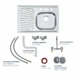 Paquete Fregadero de Empotrar Escurridero Izquierdo 80 x 50 cm + Mezcladora con Válvulas Incluye Contracanasta, Desagüe y Mangueras Tramontina 32200573 - Imagen 4