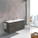 Gabinete Volado Doble Vitale Bodega Gray con Lavabo Orbis 120cm x 45cm Esbaño 90211