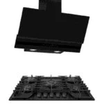 Paquete Campana de Pared Doble Cristal Templado Negro Mate 76cm + Parrilla Cristal Templado Negro Mate de 5 Quemadores Empotrable 76cm NUUR