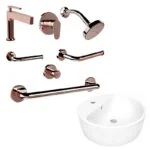 Paquete Aura Morea Monomandos + Regadera + Accesorios y Lavabo Helvex AURA-MOREA1
