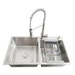Paquete Fregadero de Empotrar Acero Inoxidable Satinado 84 x 48 x 22 cm con Monomando, Dispensador de Jabón y Escurridor de Platos Meer TS8448-1S